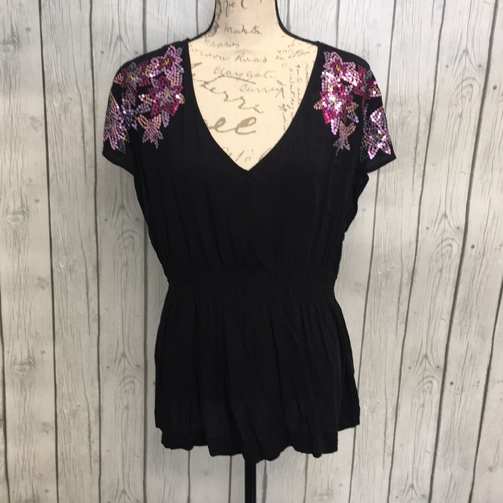 H&M black sequin shoulders top